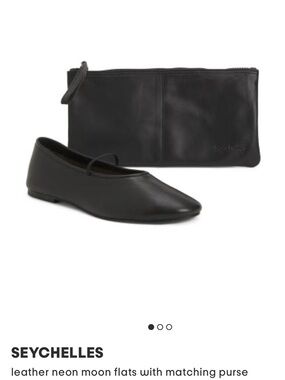 NEW Seychelles Black Leather Moon Ballet Flats with Matching Pouch NWB